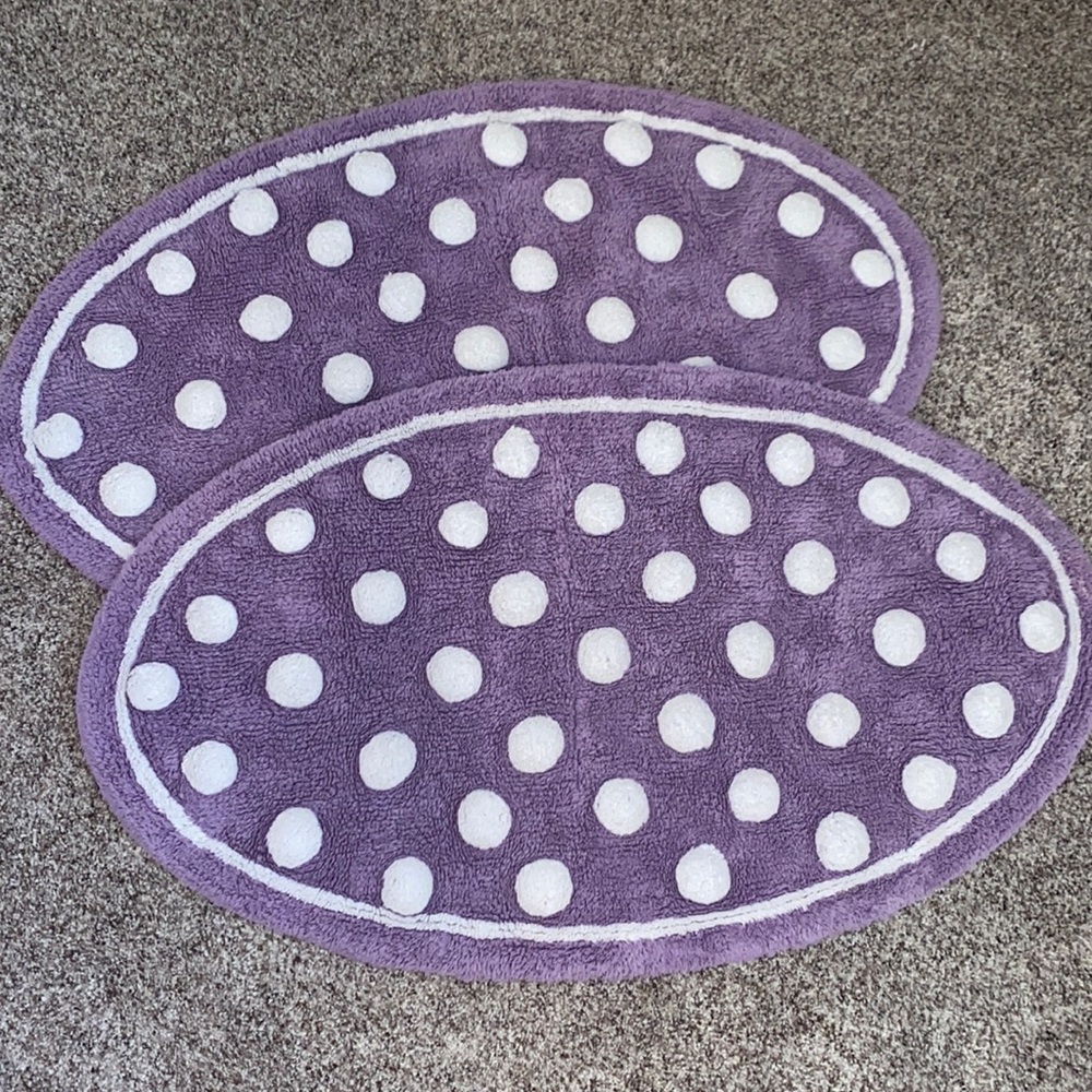 2 Purple and White Bath Mats